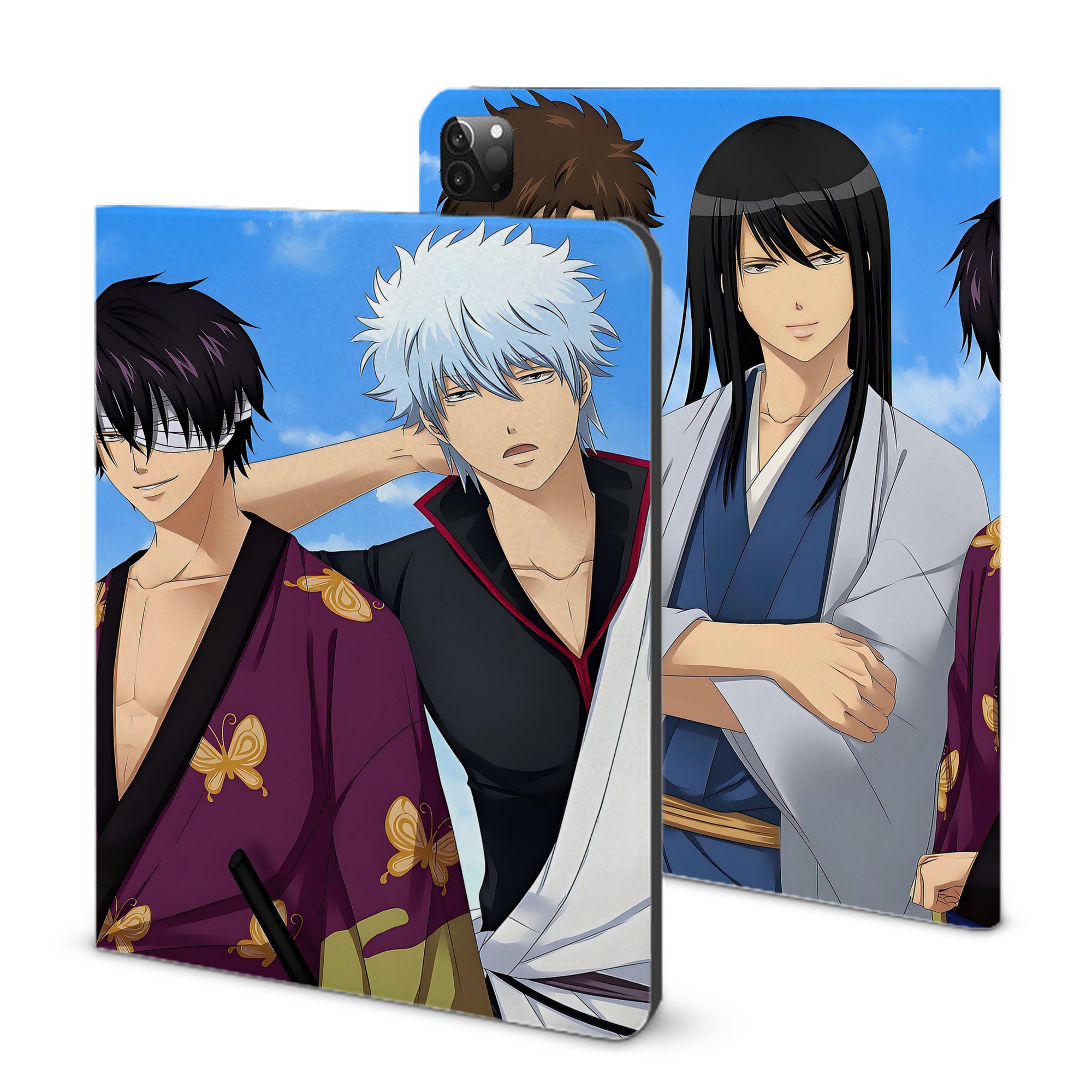 （画像用） ぎんたま 坂田銀時（さかたぎんとき） 神楽 志村新八（しむら しんぱち） GINTAMA Sakata Gintoki Kagura Shimura Shinpachi IPadケース ペンホルダー付き ブックスタイルデザイン